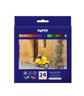 مداد رنگی کلاسیک مقوایی 24 رنگ پاپکو طرح وسپا
