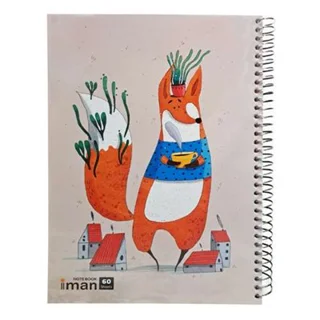 دفتر مشق 60 برگ ایمان طرح حاشیه دار مدل روباه عاشق کاکتوس